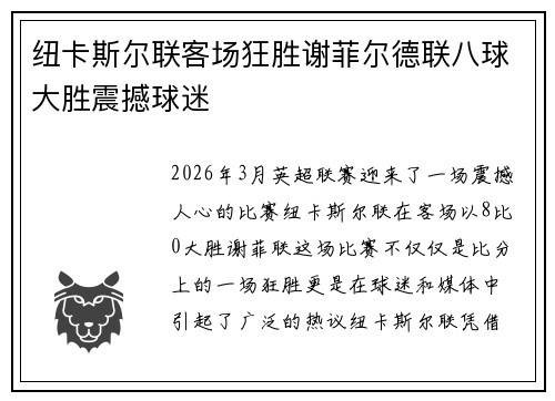 纽卡斯尔联客场狂胜谢菲尔德联八球大胜震撼球迷
